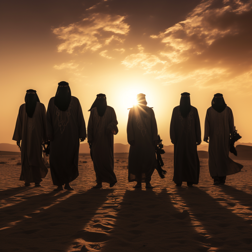 Arab men with falcons against a stunning backdrop