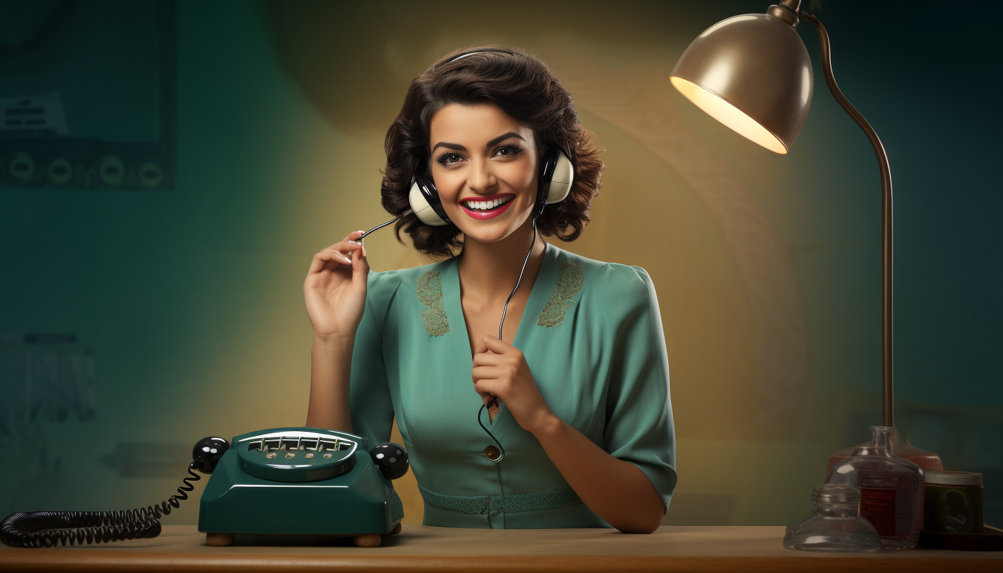 Arab female operator smiling with touch-tone telephone