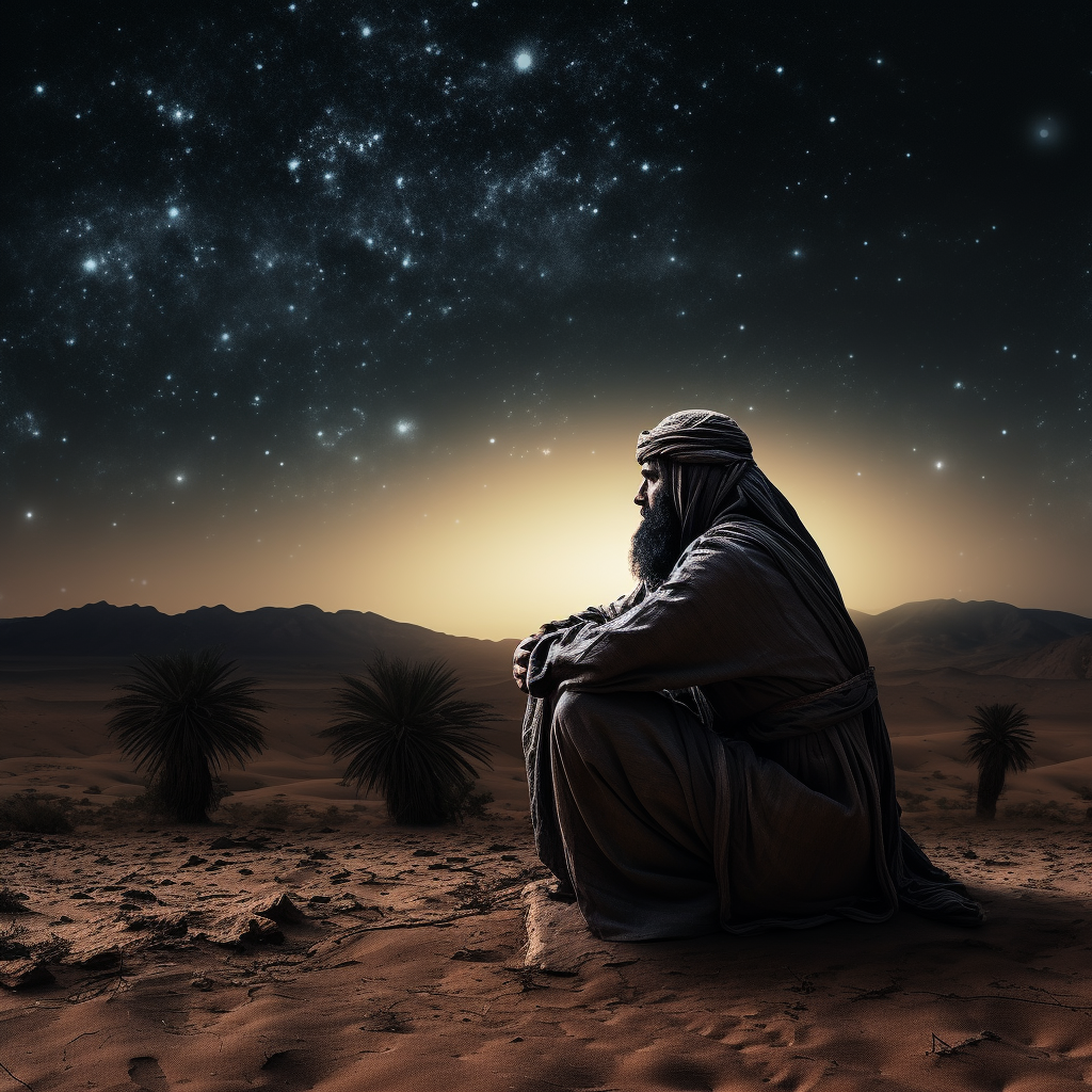 Arab poet gazes at stars in desert