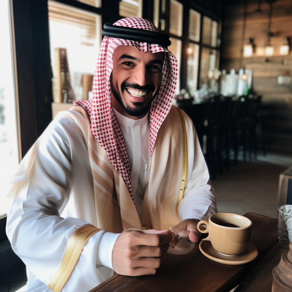 Arab enjoying latte coffee in pre-Islamic style