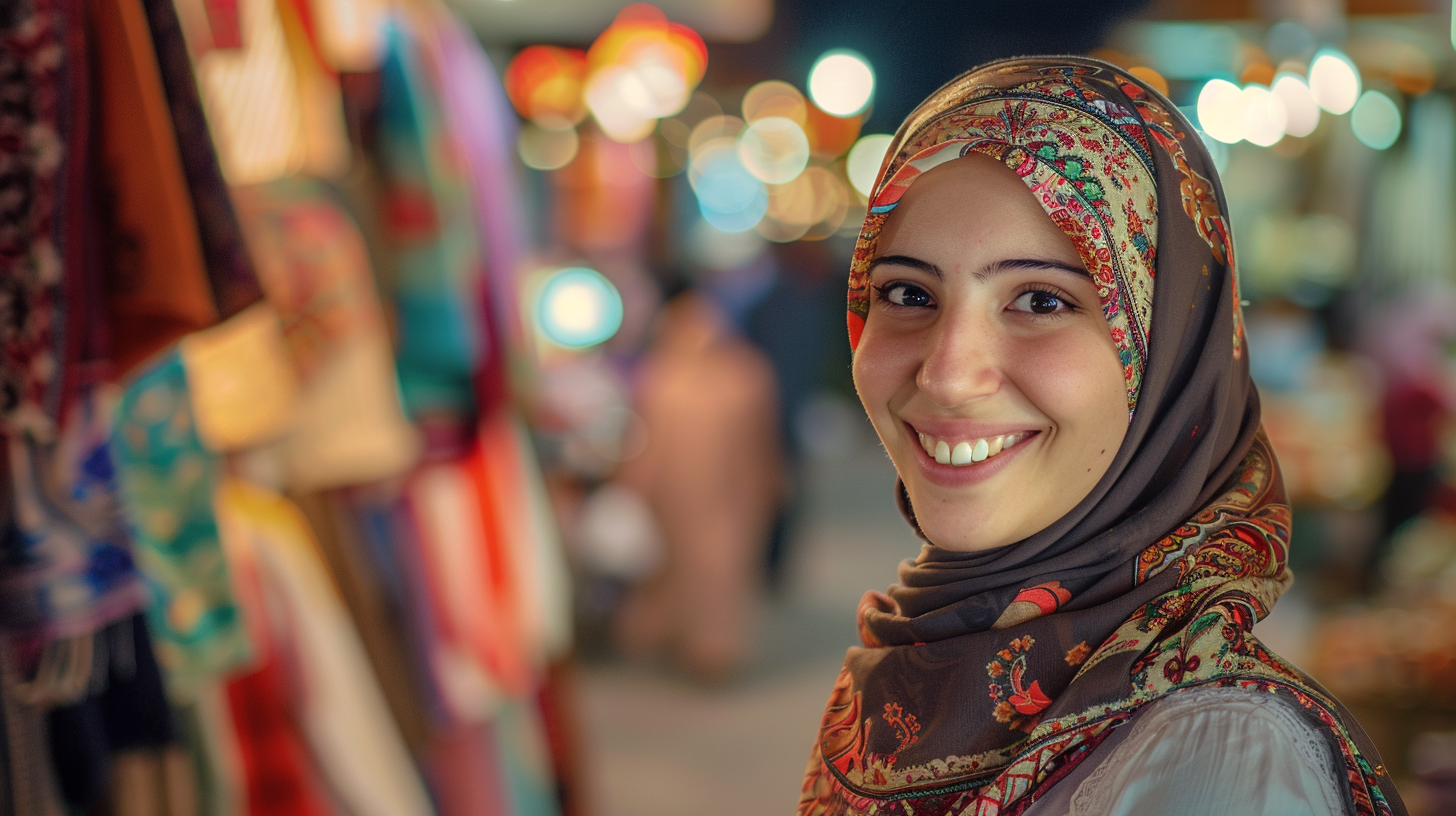 Arab woman at vibrant Ramadan market