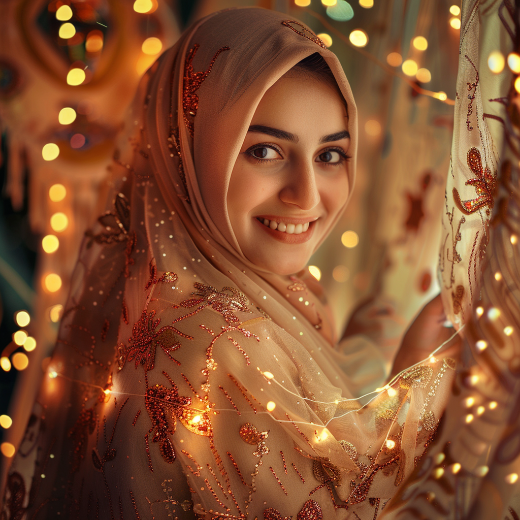 Arab woman in Ramadan outfit smiling