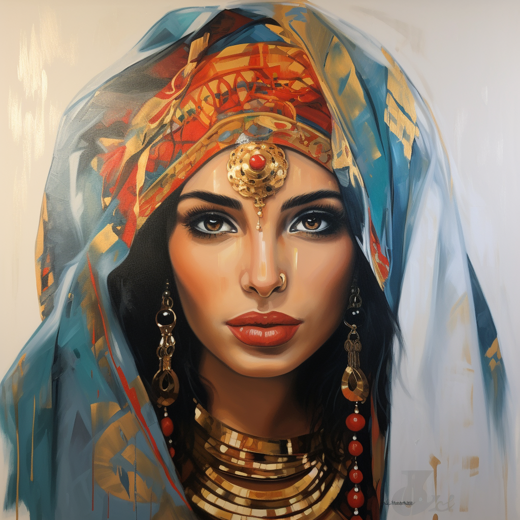 Arab women with traditional jewelry painting