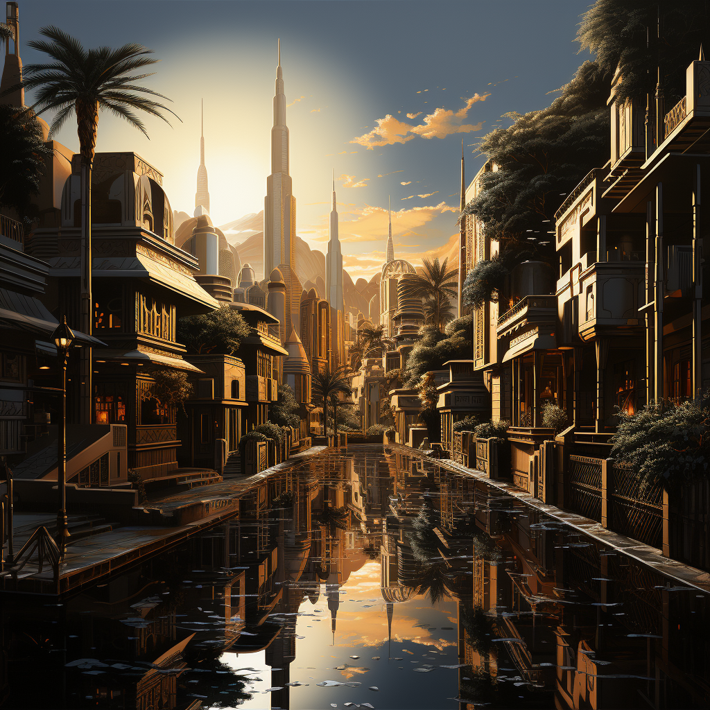 Arab Emirates black and gold buildings