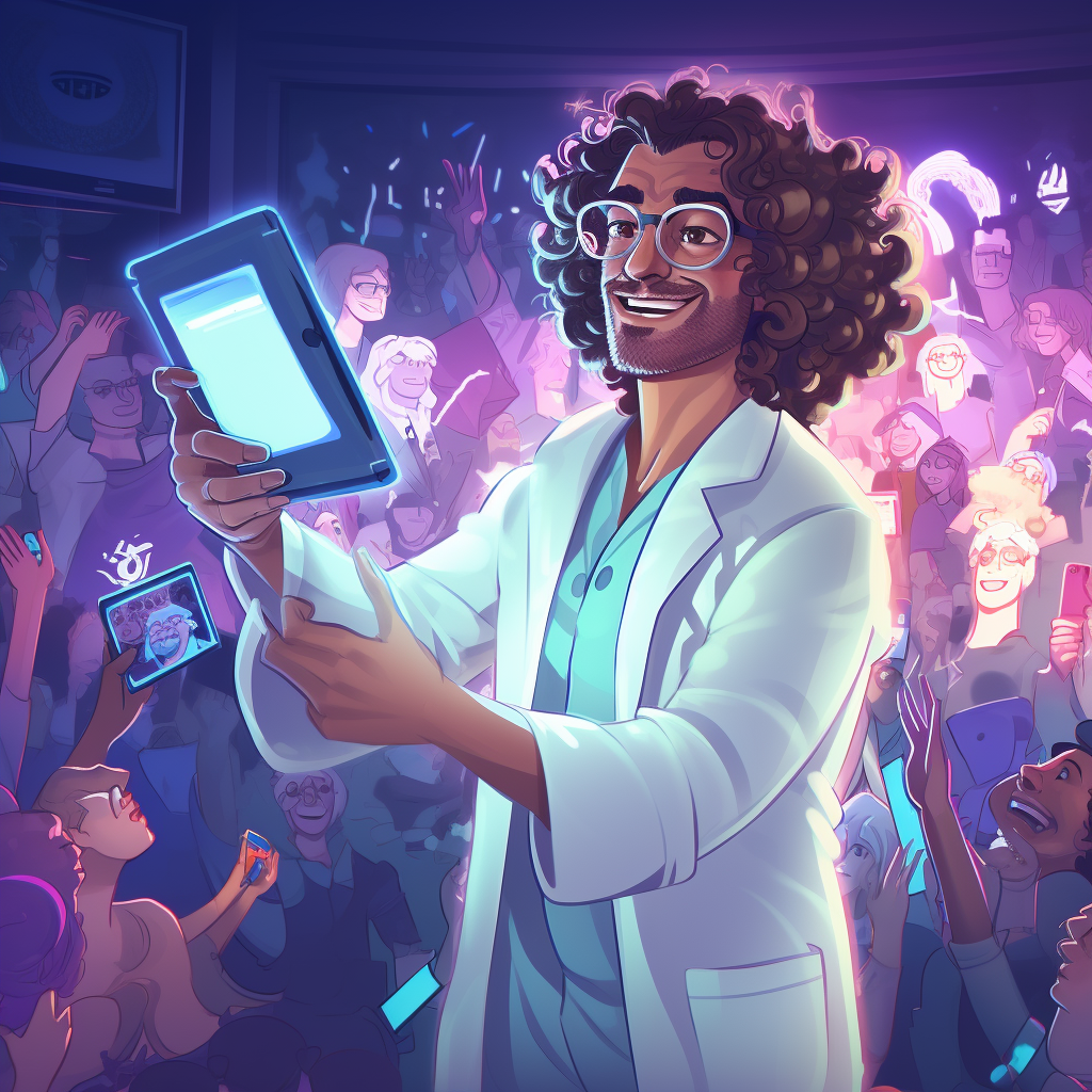 Arab surgeon in nightclub with neon lights