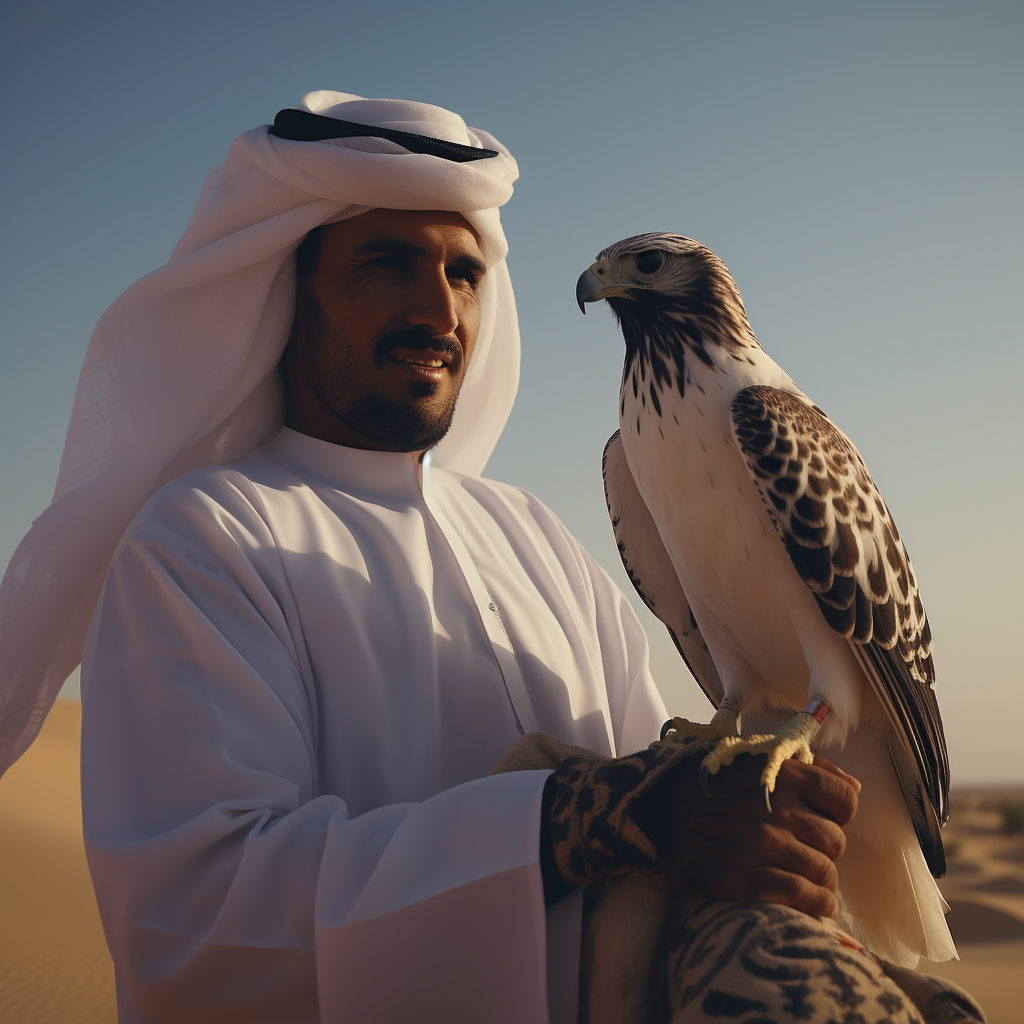 Arabian falcon perched on hand