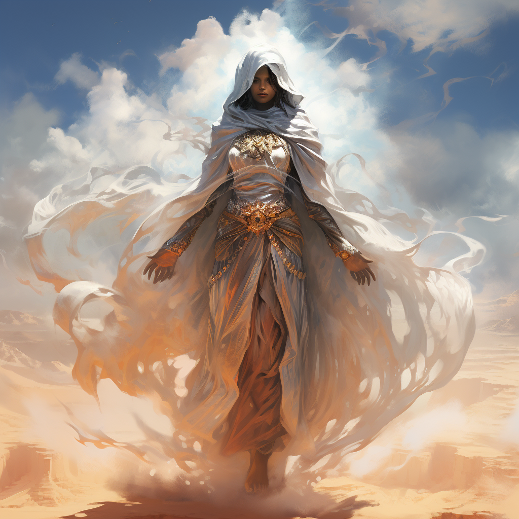 Arabian genious with ethereal cloud-like clothing