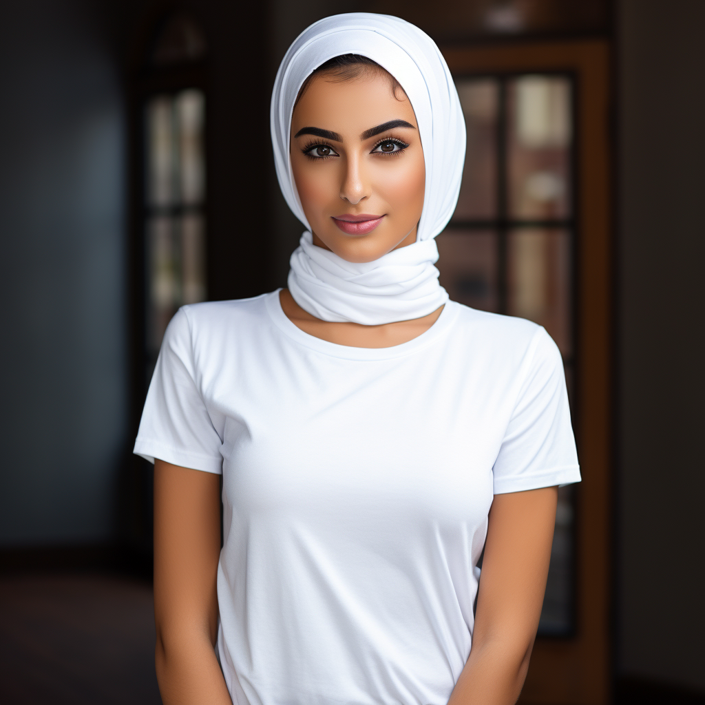 Arabian girl in white t-shirt looking at camera