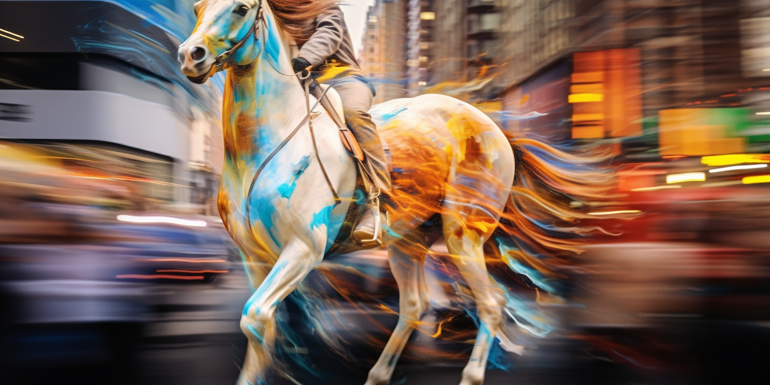 Arabian horse dancing on New York street