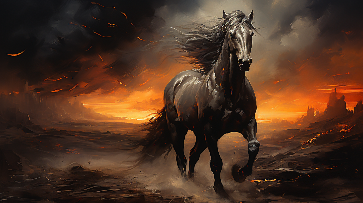 Oil painting of Arabian horse in desert