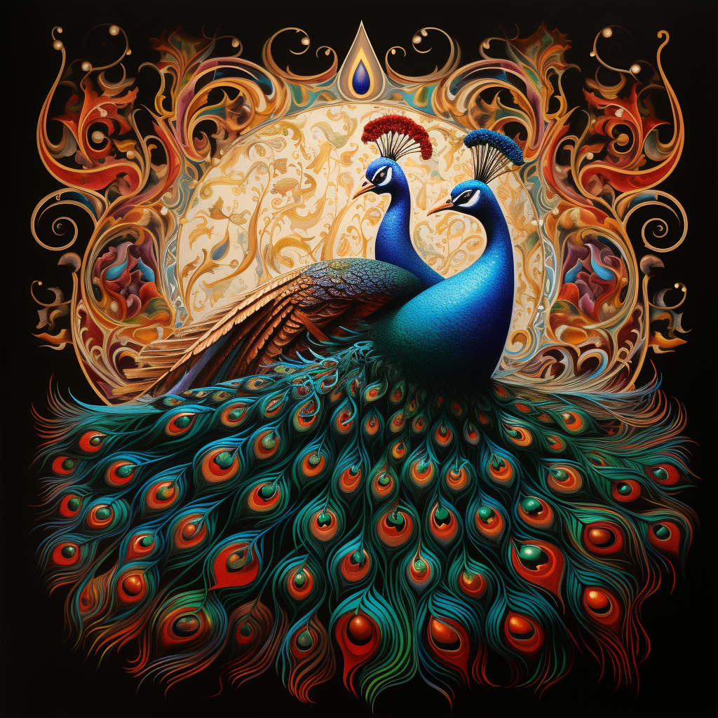 Vibrant Arabic Peacock Calligraphy Artwork