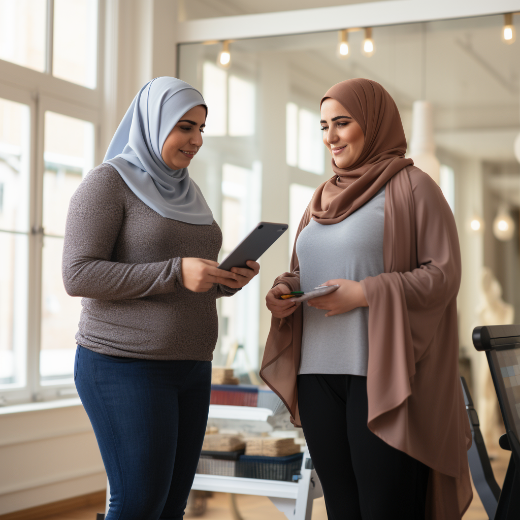 Arabic woman on digital scale health check