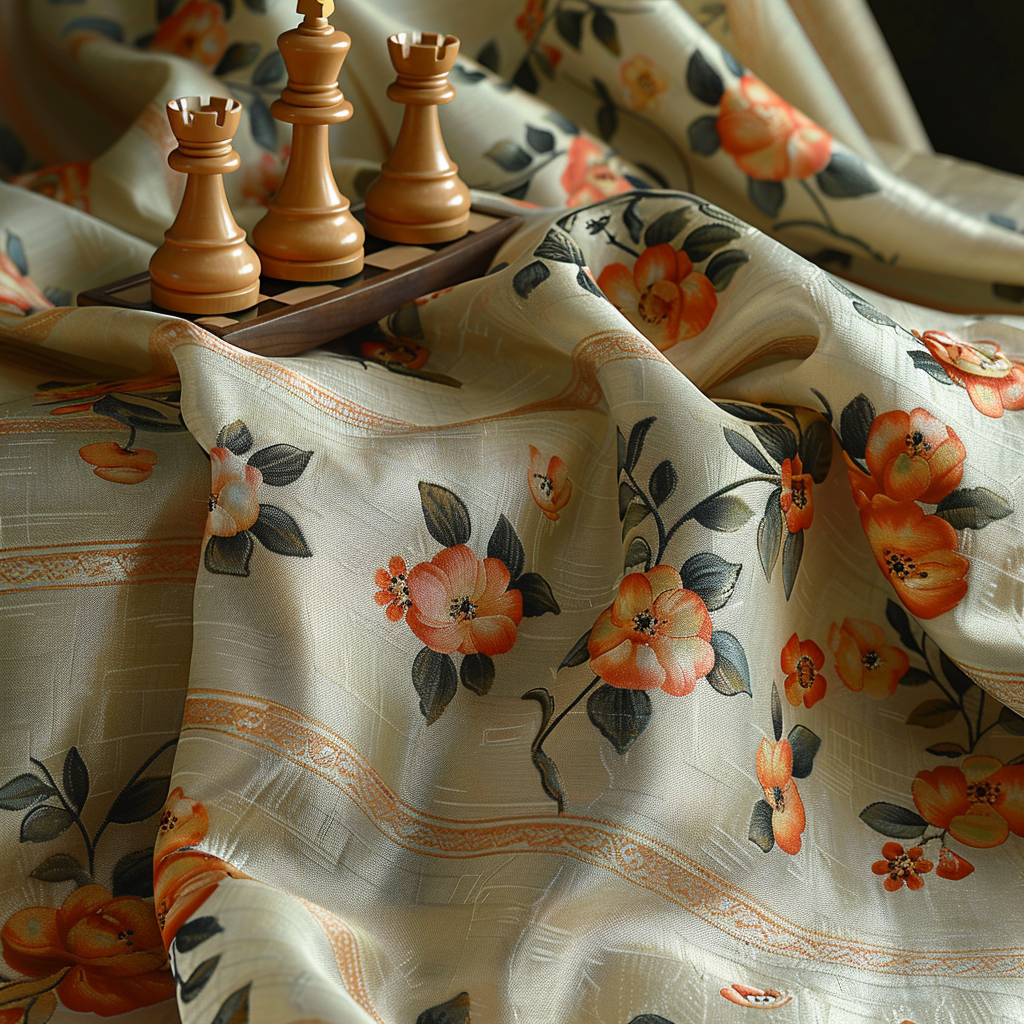 Chessboard on orange beige fabrics