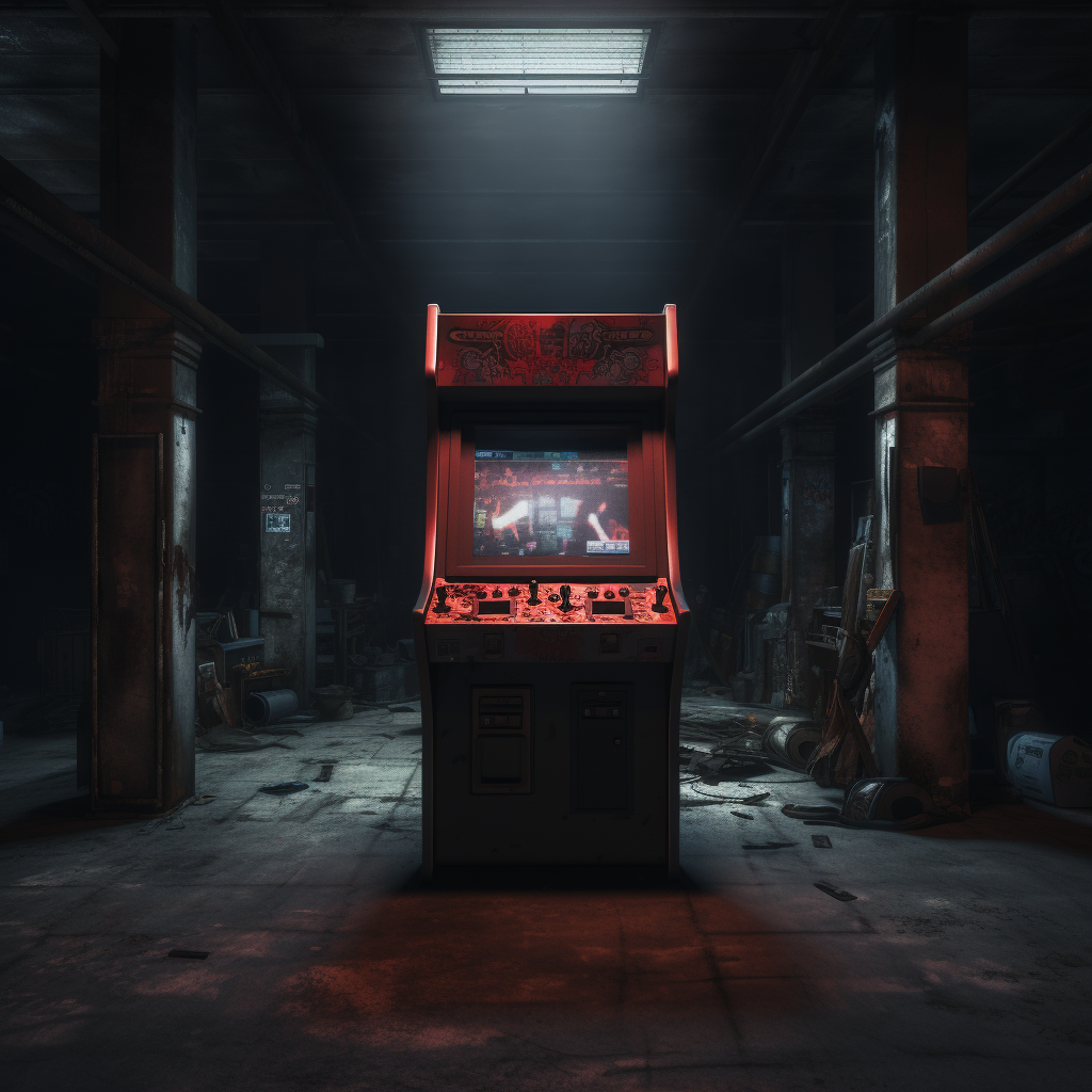 Dark warehouse with arcade machine