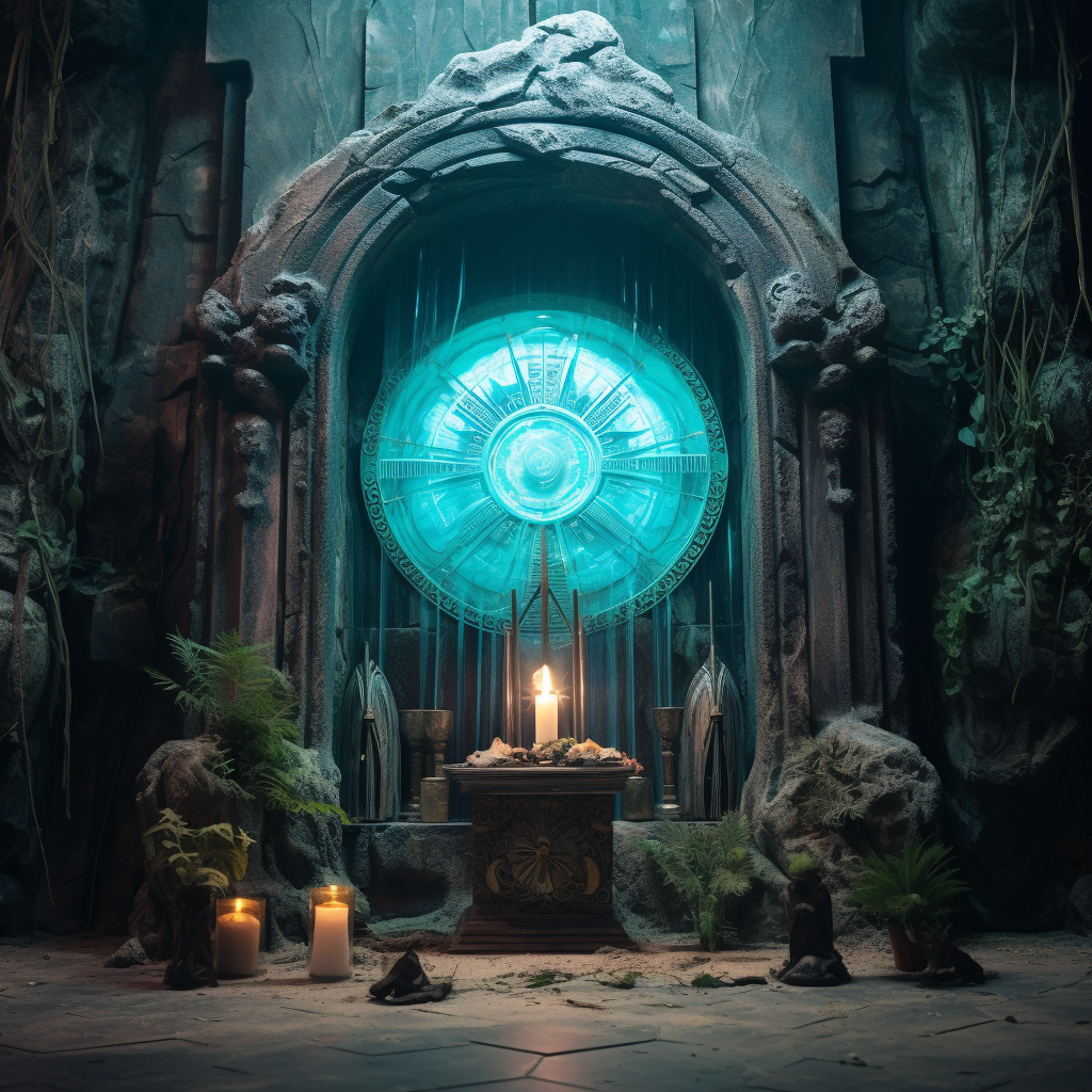 Mystical arcanic portal on altar