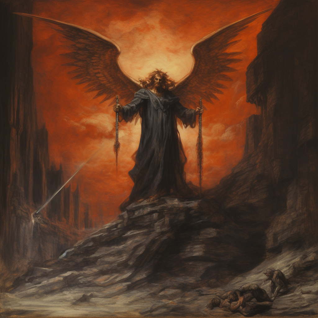 Archangel condemning an alp to hell