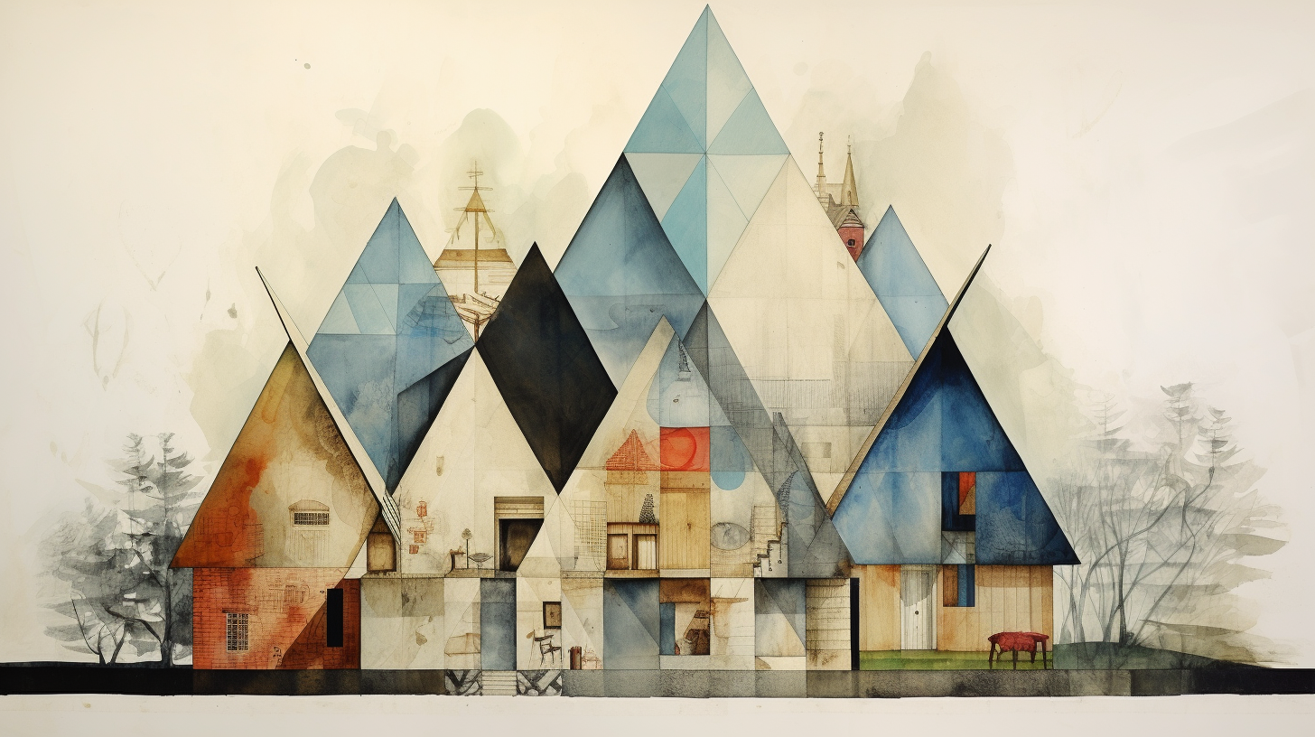 Beautiful merged watercolor architectural collage