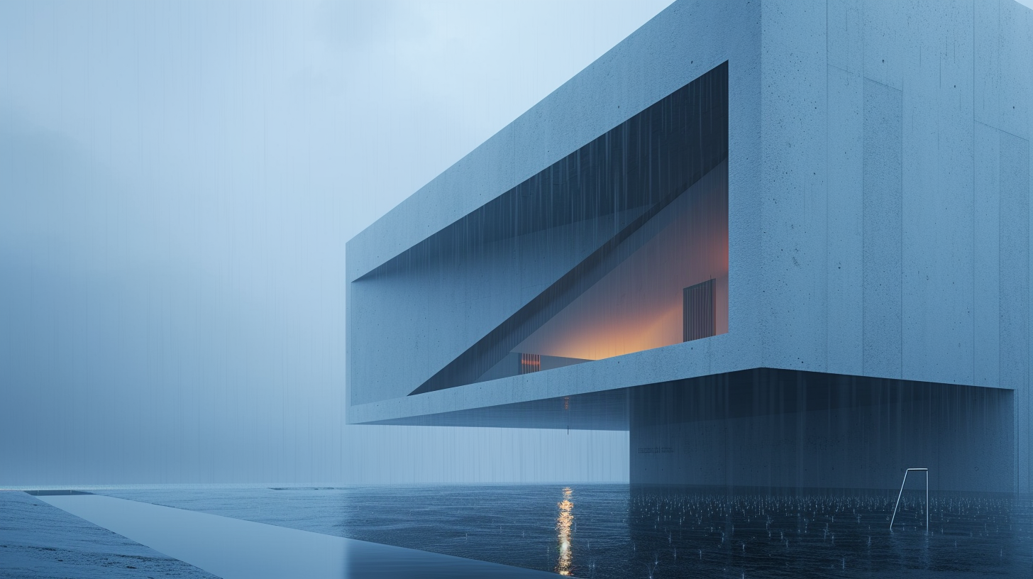 Rainy architectural building in minimal style