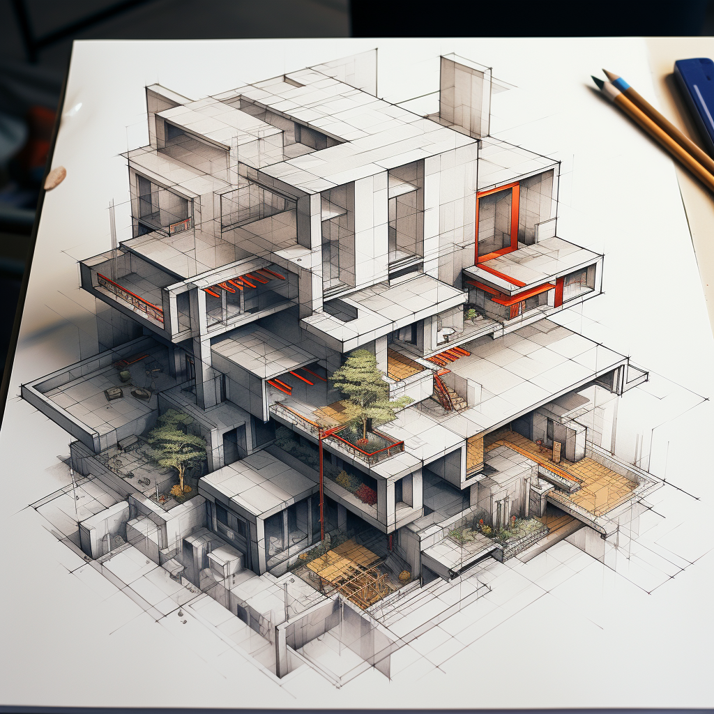 Architectural drawings of buildings