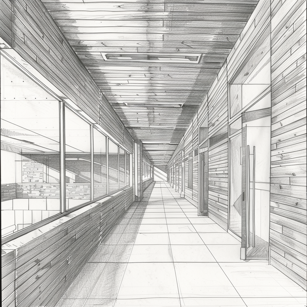 Pencil Sketch Modern Building Glulam