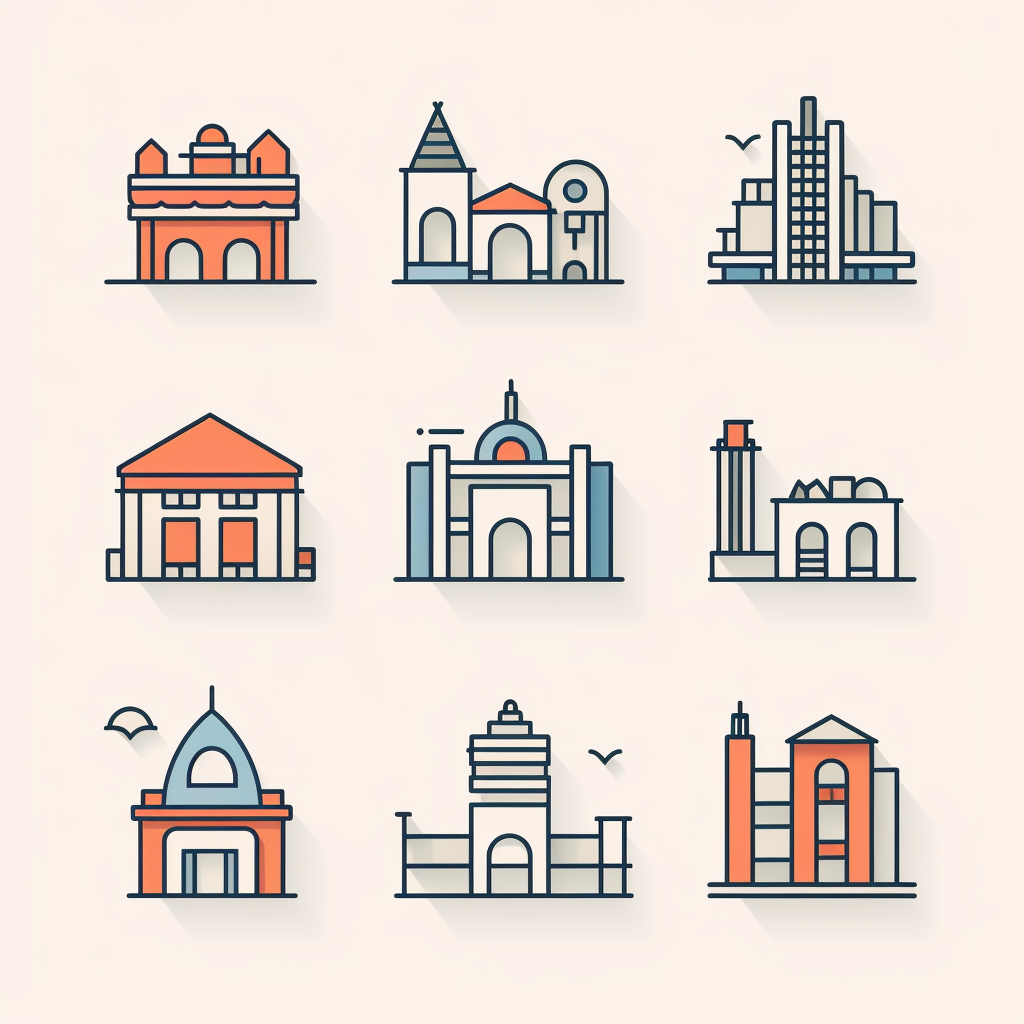 Architecture Vector Icons in Coral Colors