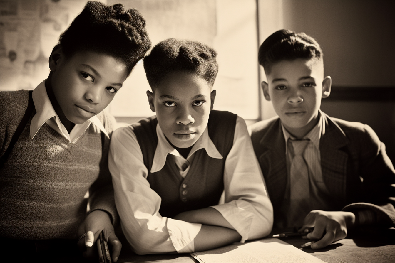 Four 12-Year-Old Boys Studying in Classroom