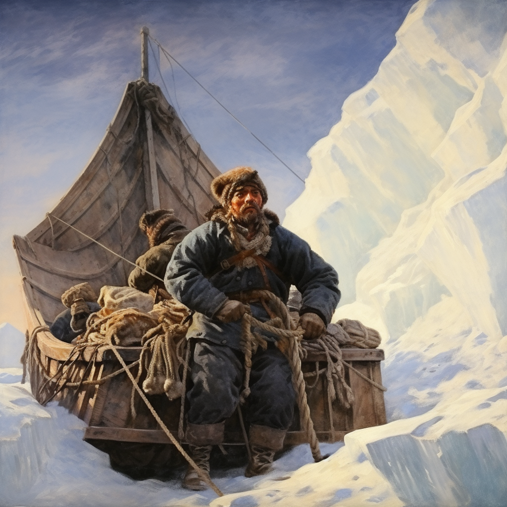 Dwarf Captain on Snowy Sledge in Arctic Landscape