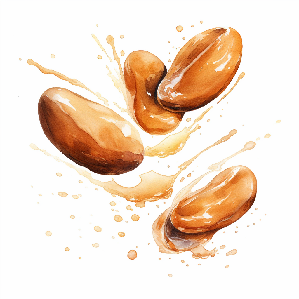 Colored illustration of argan seeds with oil dropping