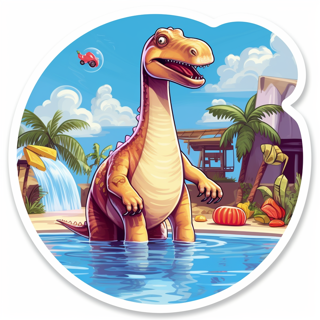 Friendly Argentinosaurus Lifeguard Watching Over Dino Pool Party