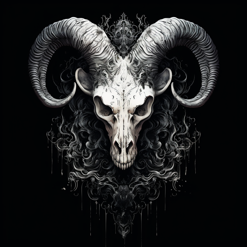 Aries skull facing in black and white