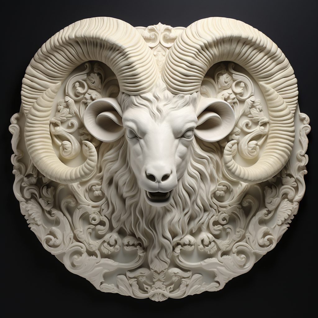 Artistic portrayal of Aries with white ram