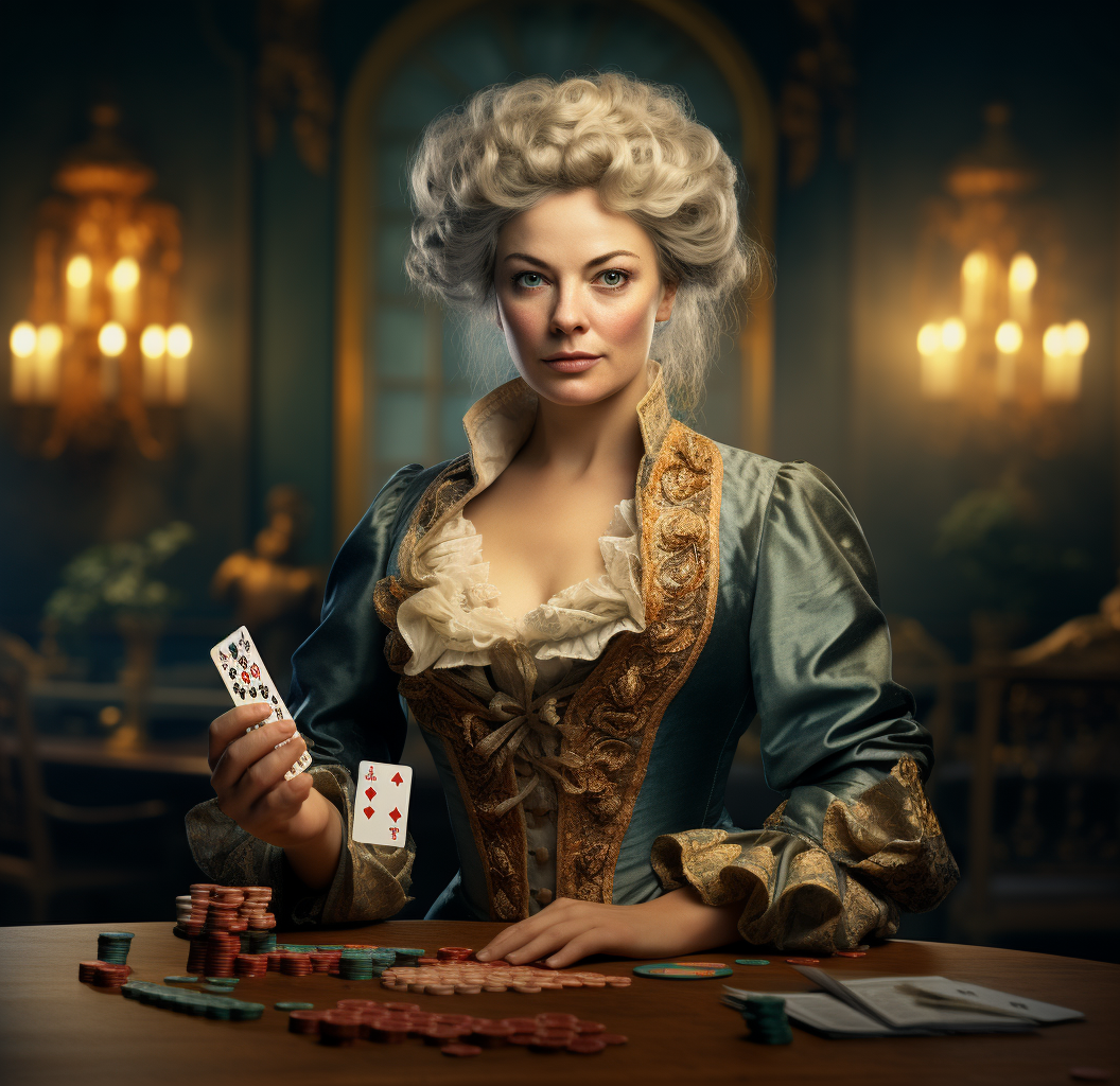 Aristocrat Lady Playing Poker in Photorealistic Portrait