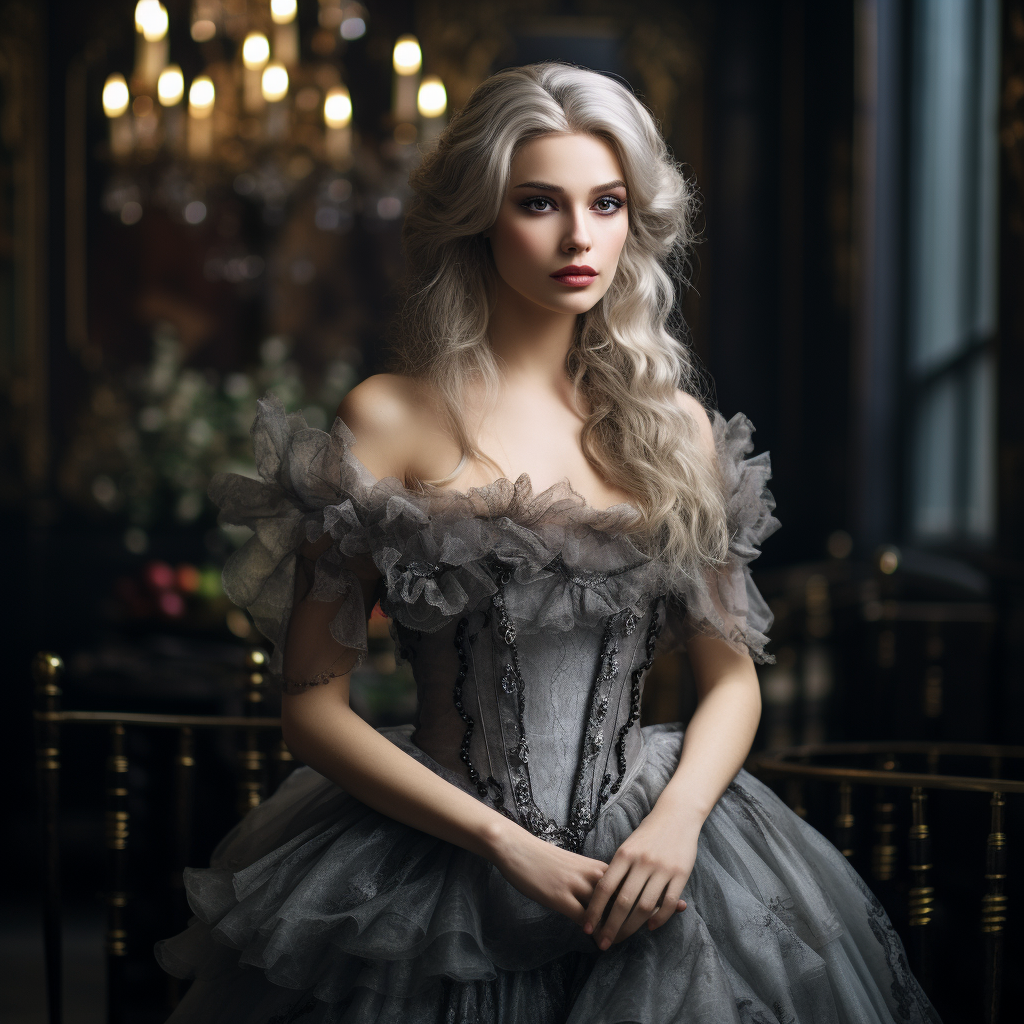 Renaissance Aristocratic Woman in Gray Tulle Dress