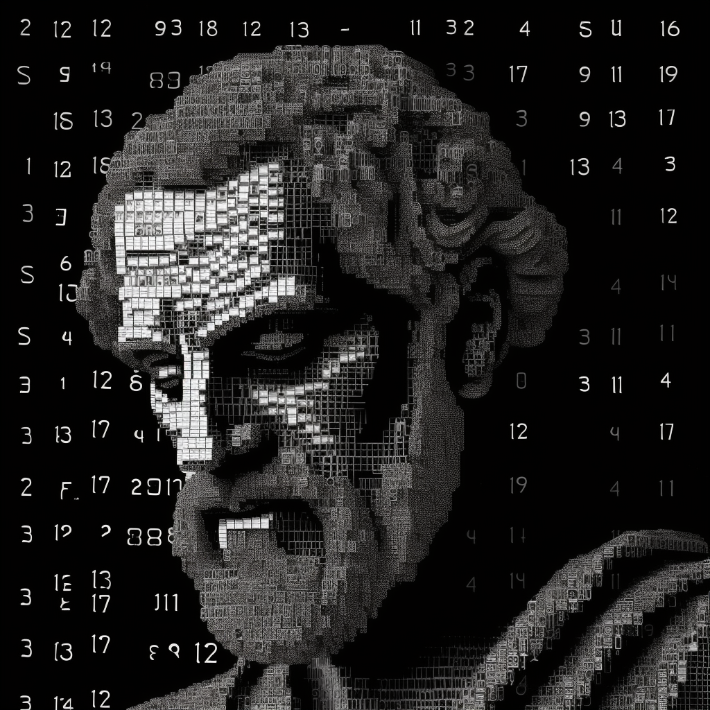 Aristotle headshot in binary code