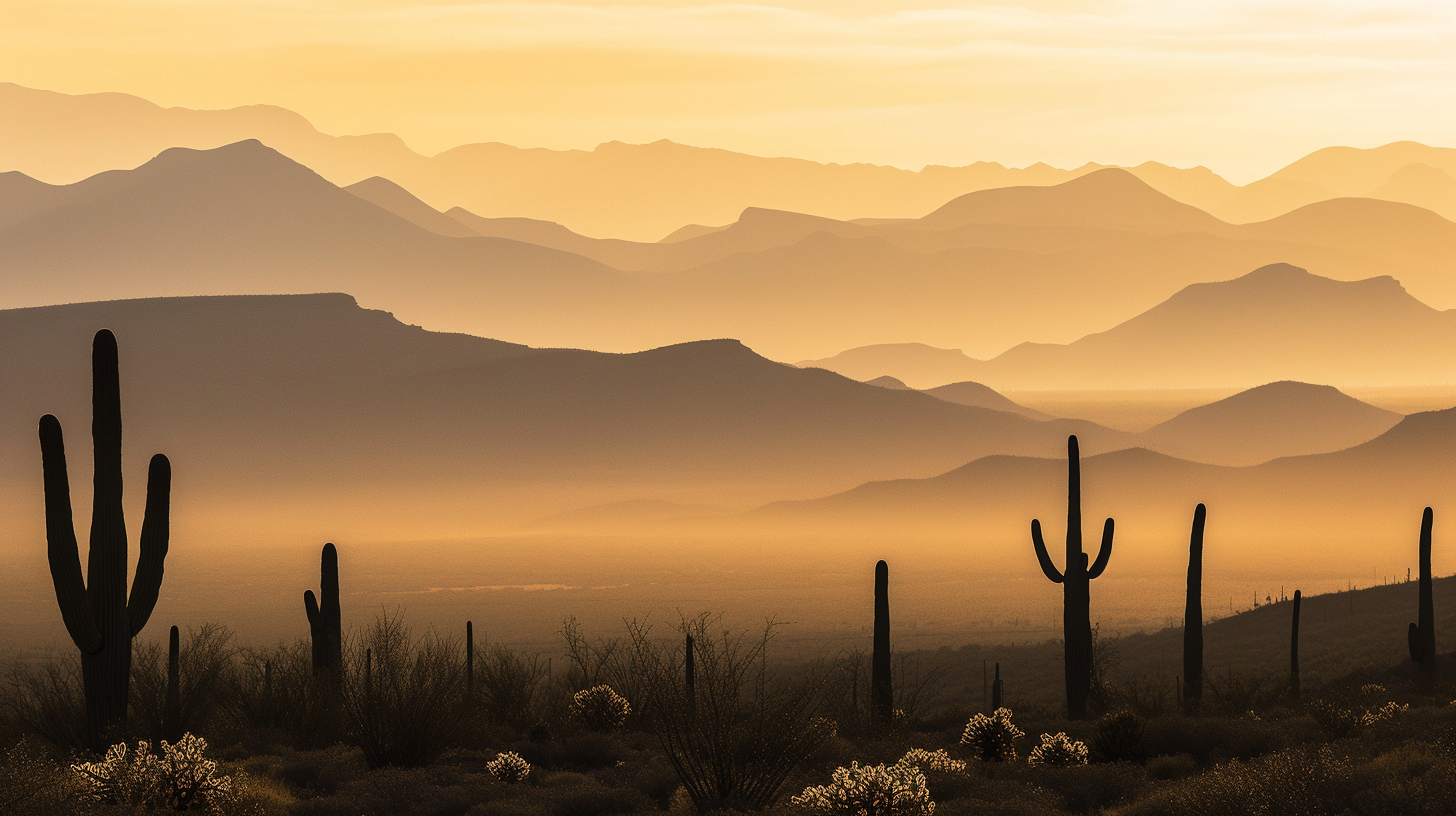 Arizona desert landscape with mountains and sunset