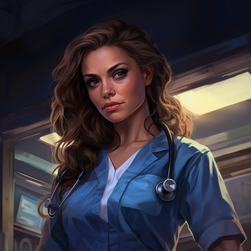 Nurse in blue scrubs in front of Emergency room