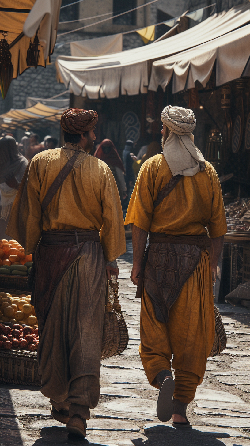 Armenian men merchants in traditional Armenian clothes