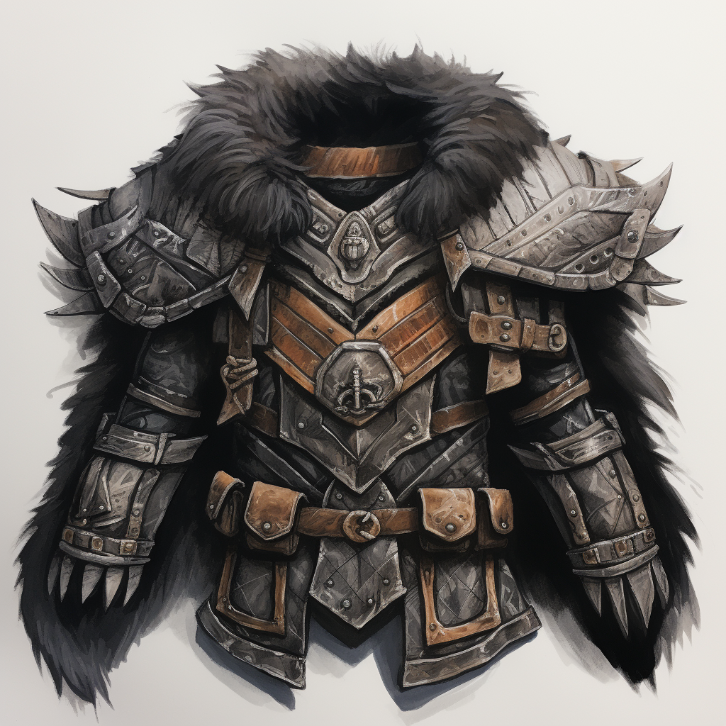 Armor jacket made of hide and fur sketch.