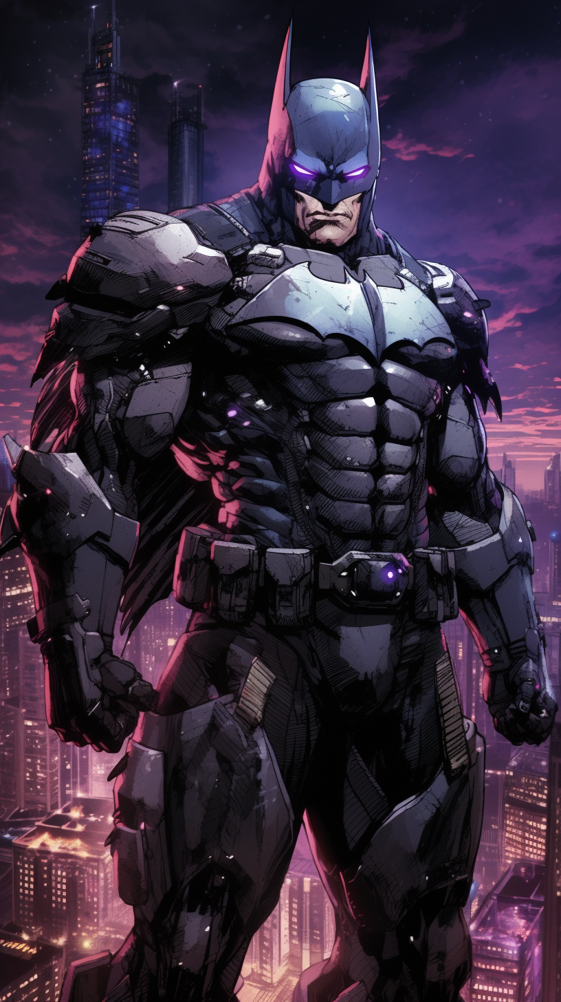 Superhero armored Batman in futuristic Gotham