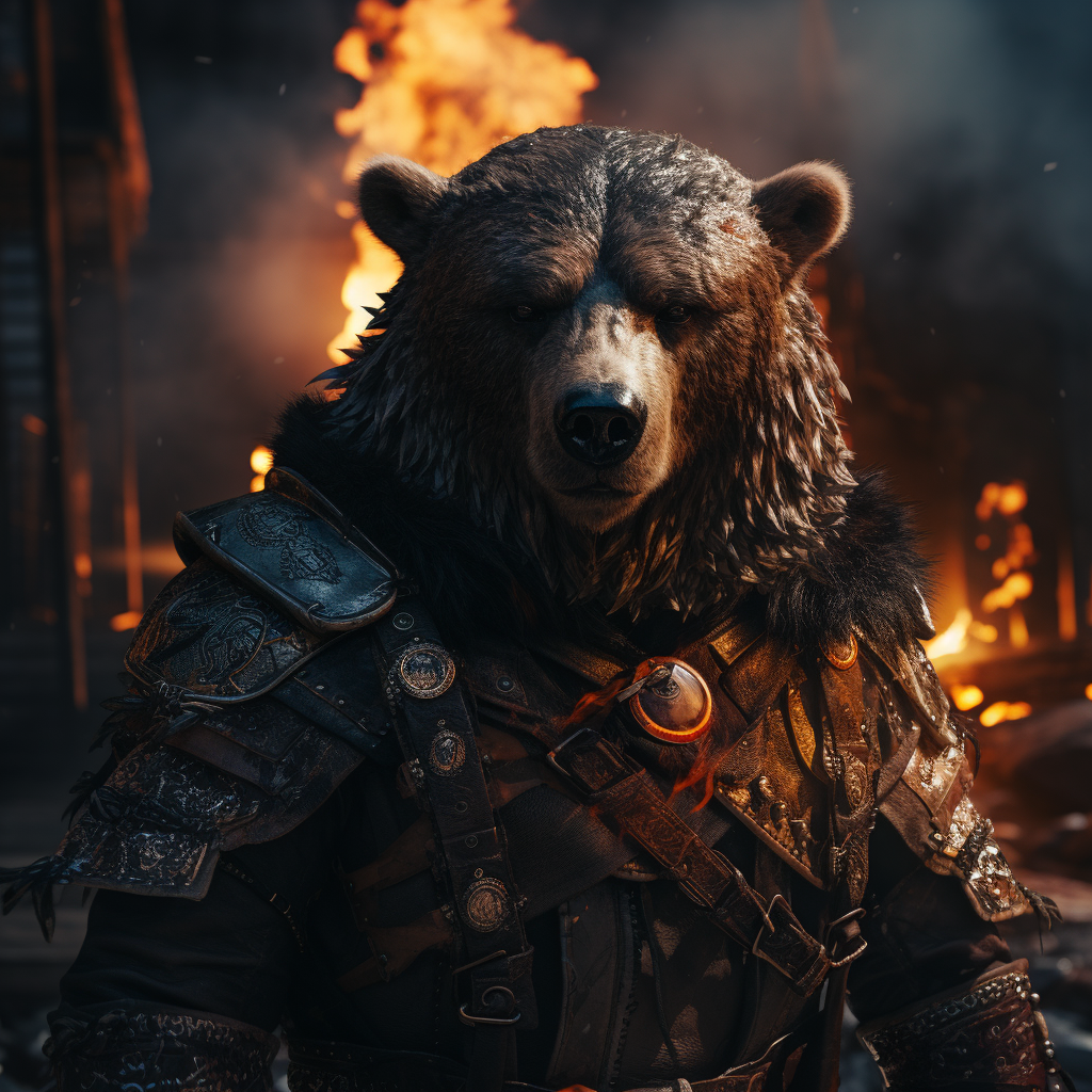 Powerful Armored Bear Staring with Fiery Eyes