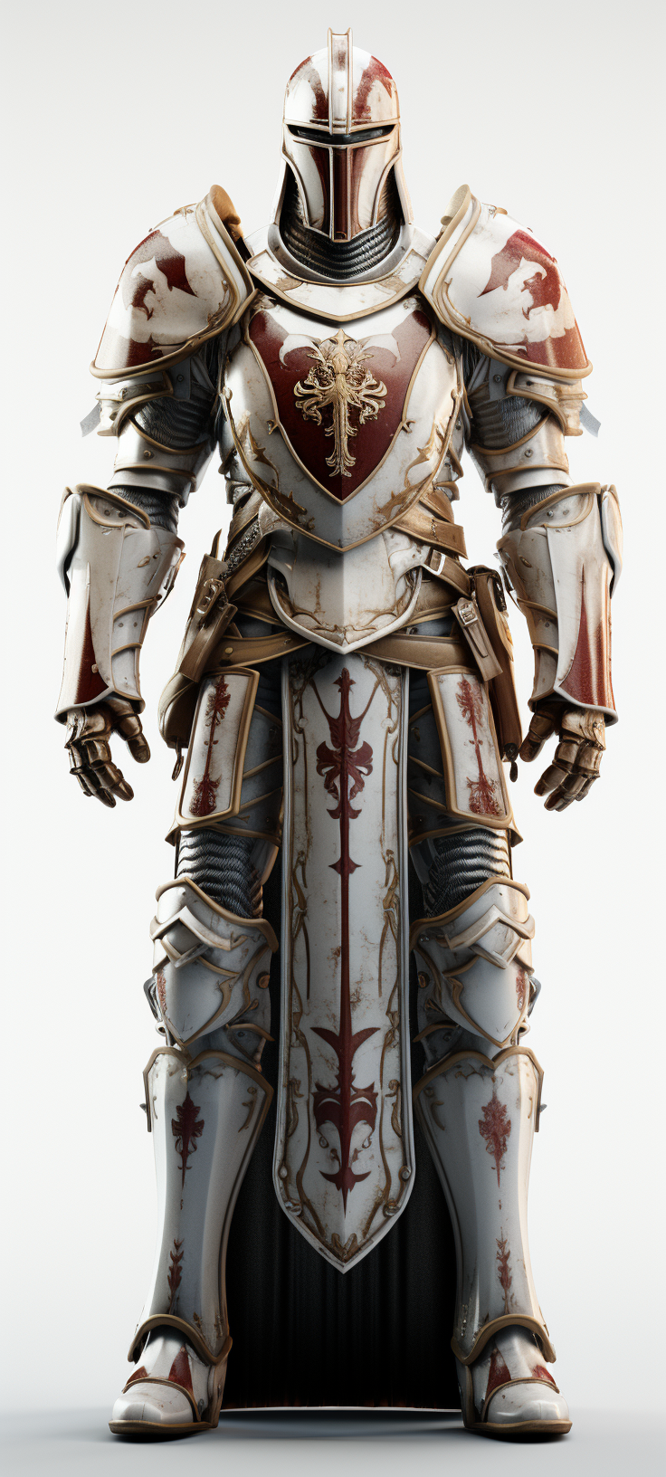 Armored Crusader Knight with Shield on White Background