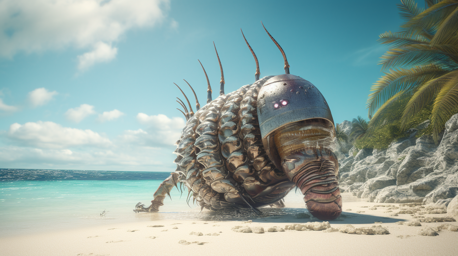 Armored earthworm on a tropical beach