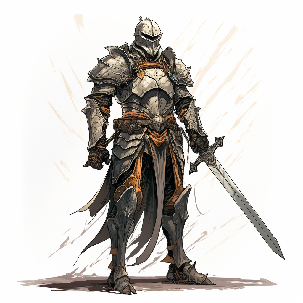 Armoured knight wields sword in fantasy art