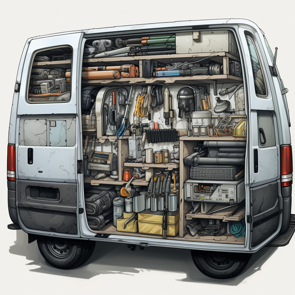 Interior of Plumbing Van with Rifles