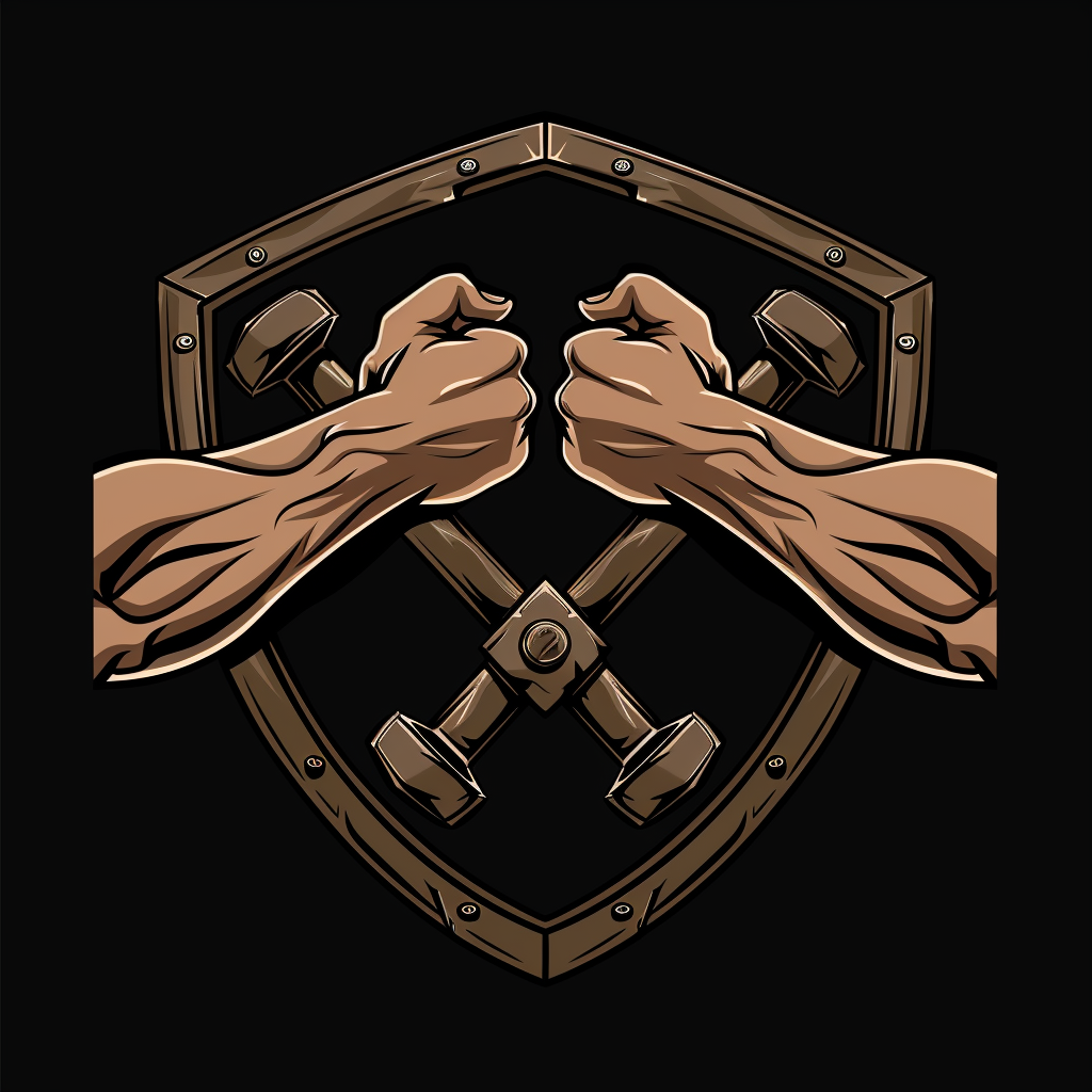 Armwrestling logo with iron shield background