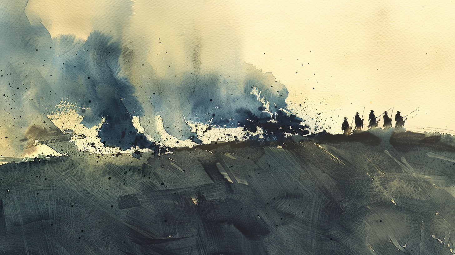 watercolor painting army horizon smoke