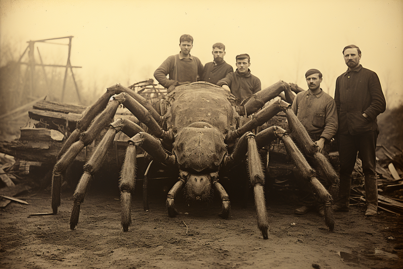 Army men with gigantic dead beast