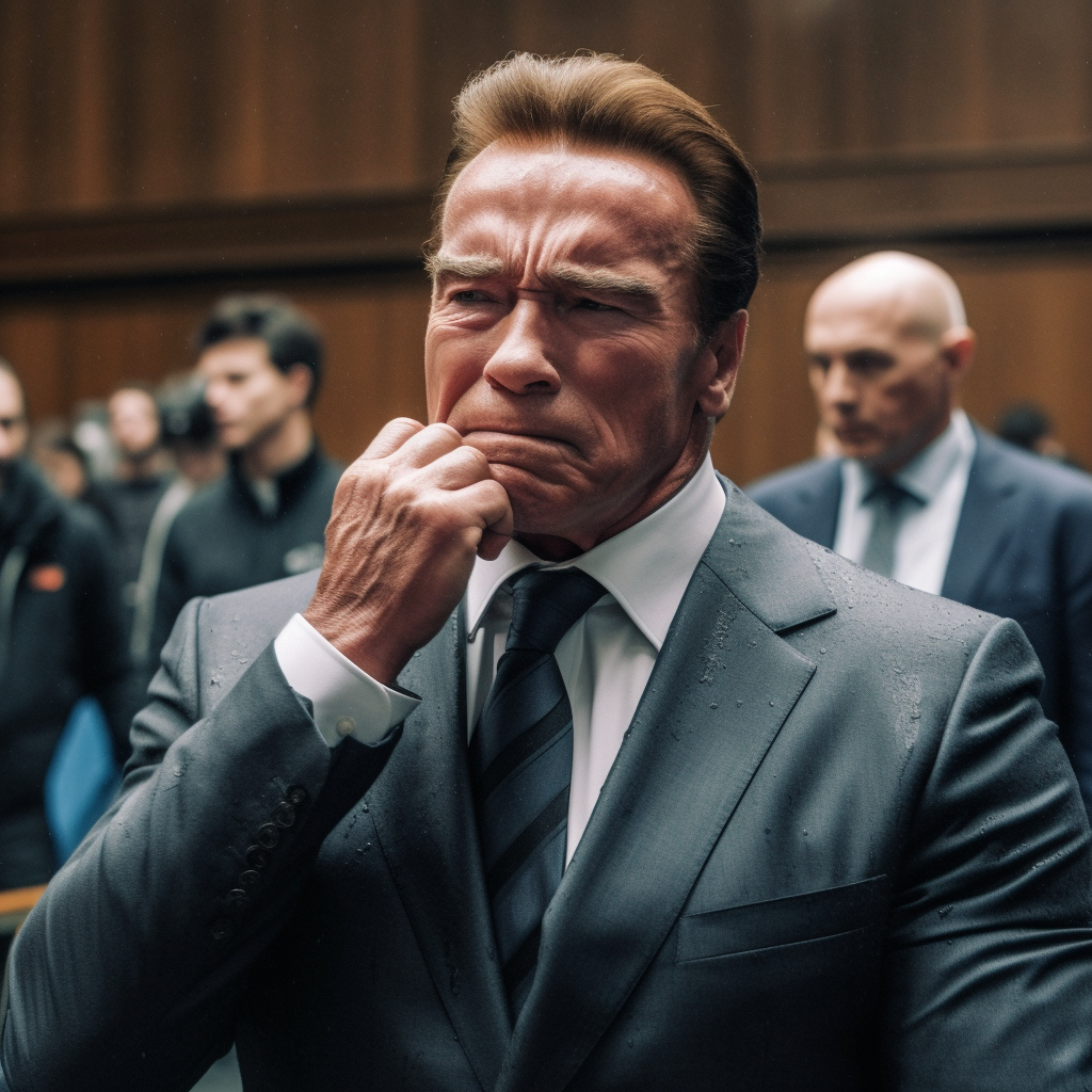 Arnold Schwarzenegger crying with Deutsch Bank