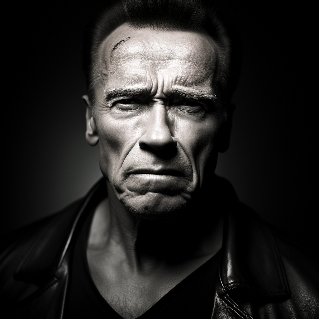 Arnold Schwarzenegger sad looking camera