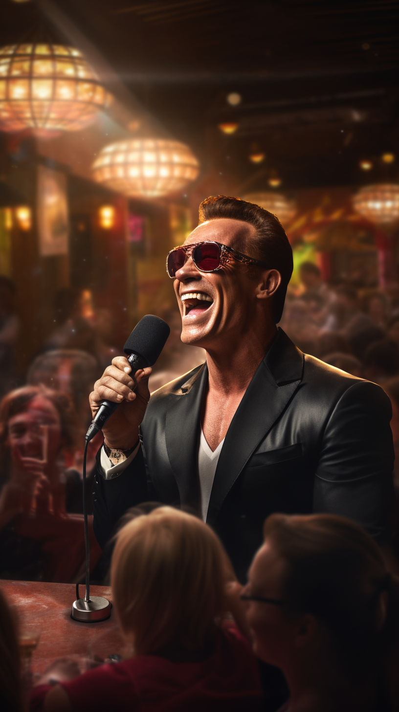 Arnold Schwarzenegger singing at dinner